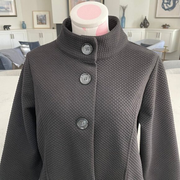 Sigrid Olsen Henny Jersey Reg Fit Hi Collar 3 Button Poly Blend Jacket Blk Sz S - Picture 2 of 14